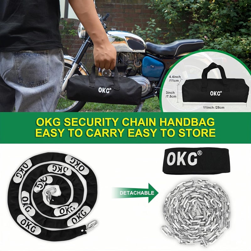 OKG Heavy Duty Security Chain - 10 Foot x 5/16” Thick Square Security Chain - Anti Theft Hardened Steel Chain for Bikes, Motorcycles, 2 Wheeled Vehicles, Industrial Property - Image 5
